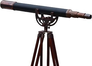 MARY NAUTICAL- Decorative Single Barrel Standard Tube Length Marine Navy Designer Home Floor Standing Maritime Wooden Tripod Antique Finish Telescope Collectible Gift