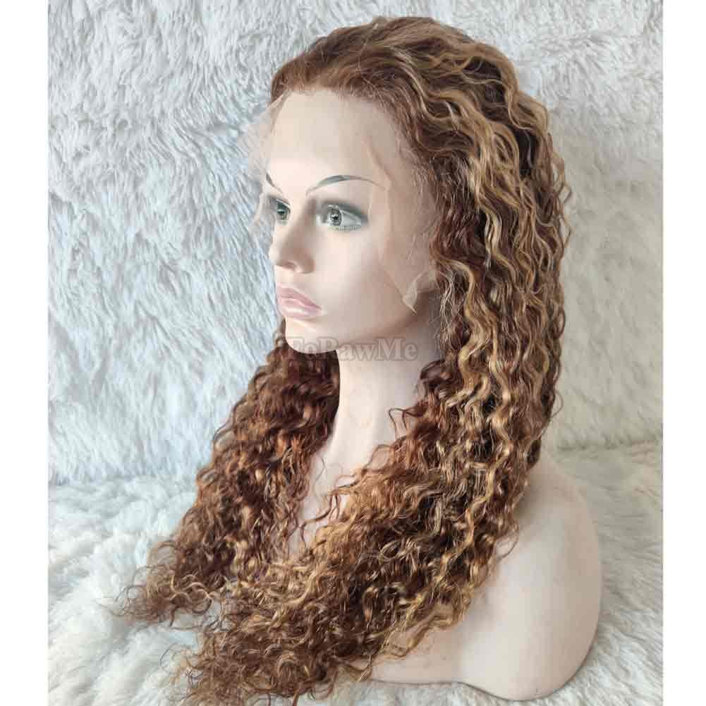 Virgin Brazilian Water Wave Human Hair Front Lace Wigs For Black Women 180% Density 4/27 Highlight Remy Real Hair Pre Plucked Lace Wigs Productions 13X4 Deep Space Lace 18 Inch
