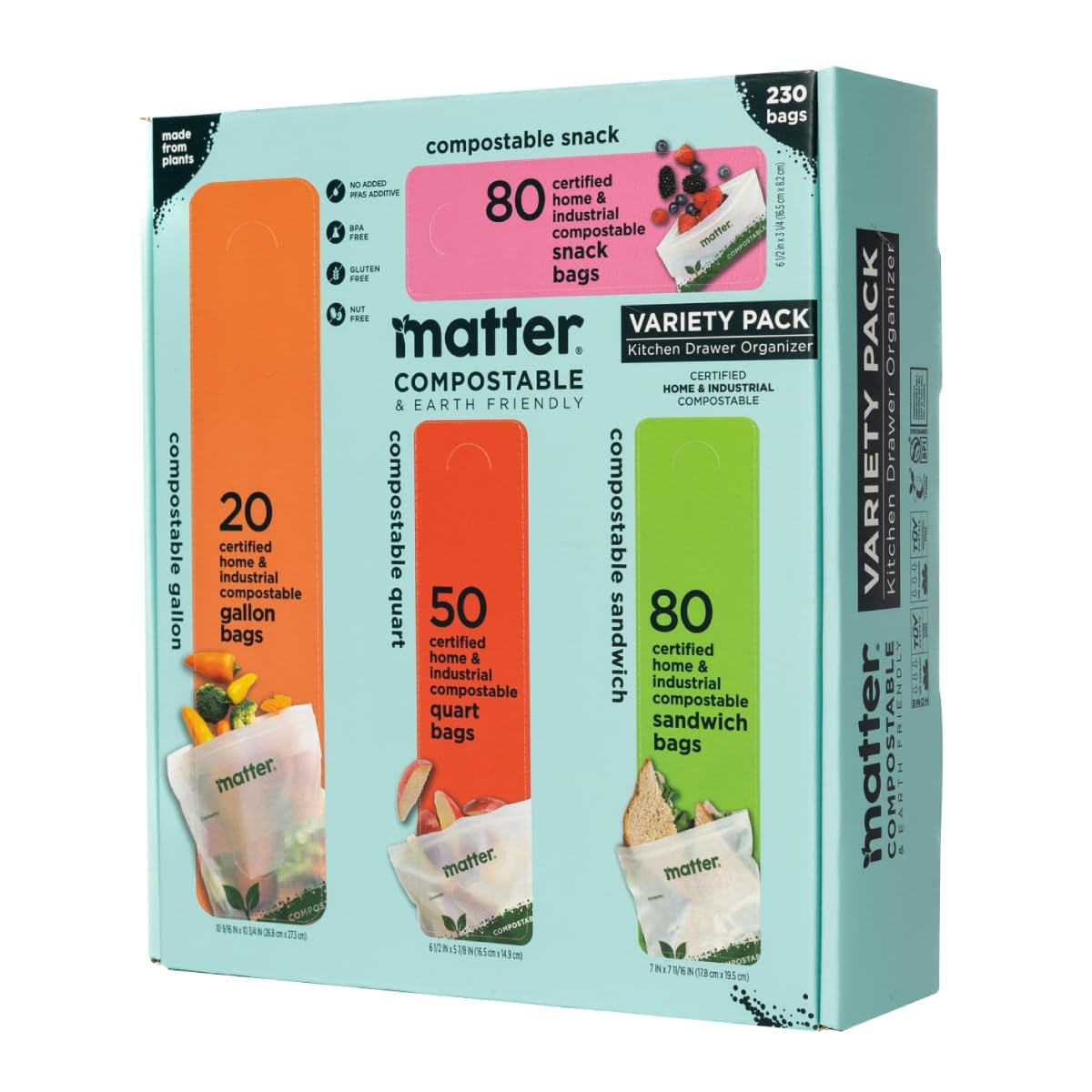 Matter Compostable Resealable Bags, 230 Count