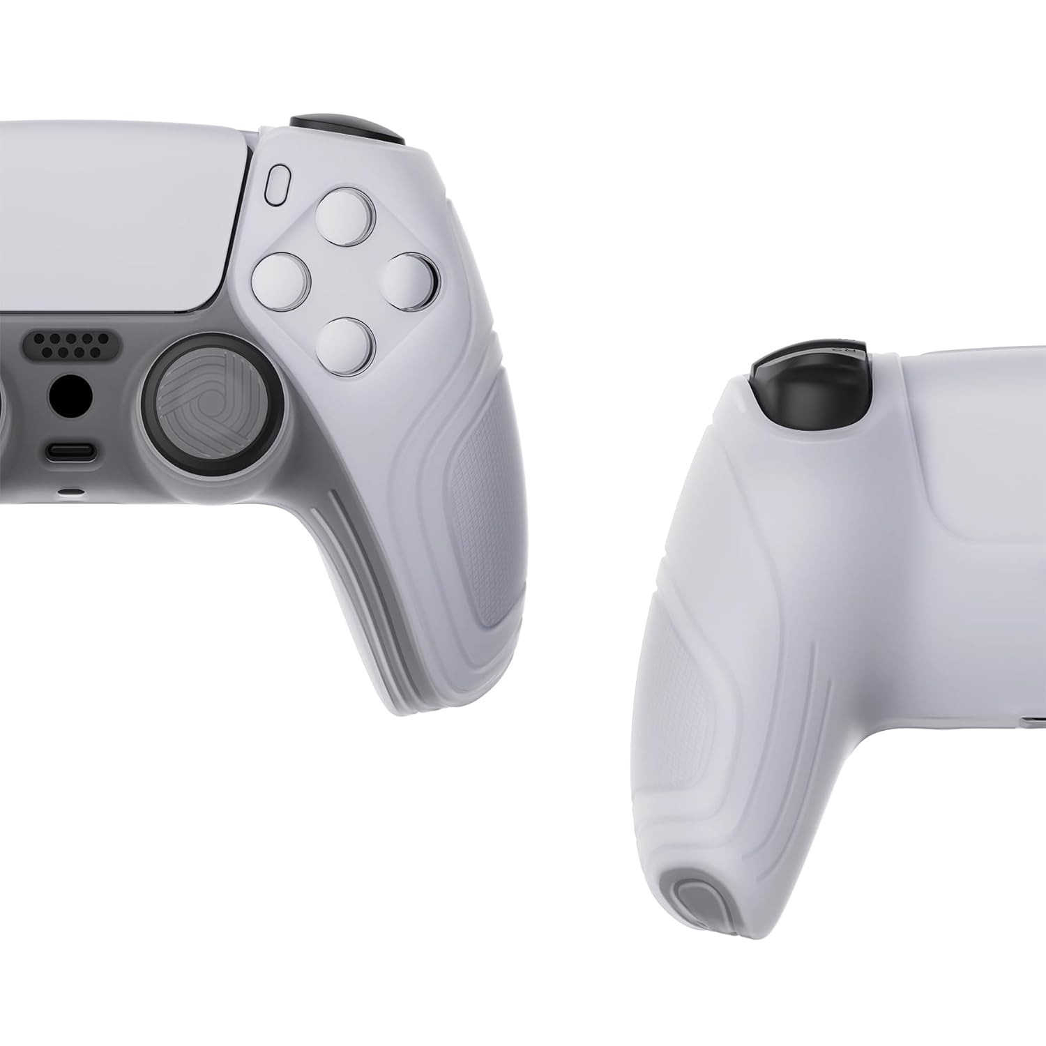 eXtremeRate PlayVital Samurai Edition Clear White Anti-Slip Controller Silicone Skin for ps5, Ergonomic Soft Rubber Protective Case for ps5 Controller with Clear White Thumb Stick Caps - Image 8