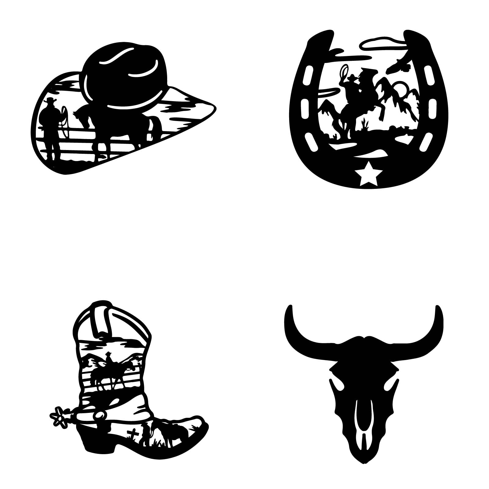 NBEADS 4 Pieza de Arte de Pared de Madera con Tema de Vaquero, Sombrero de Vaquero Herradura Arte de Pared de Madera Rústico Occidental Carteles Colgantes de Pared Escultura de Arte