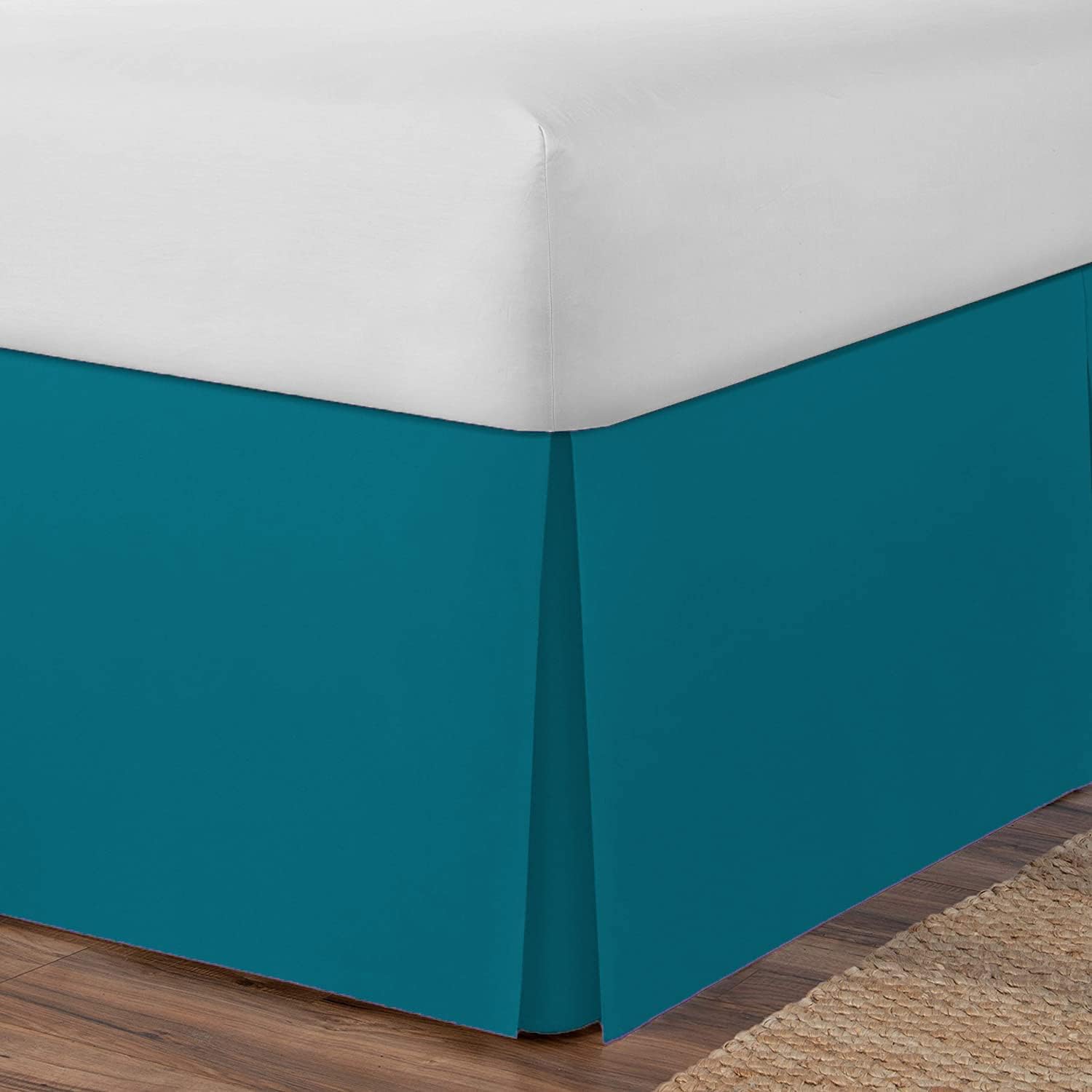AmigoZone Plain Cotton Percale Platform Base Valance Pleated (Teal