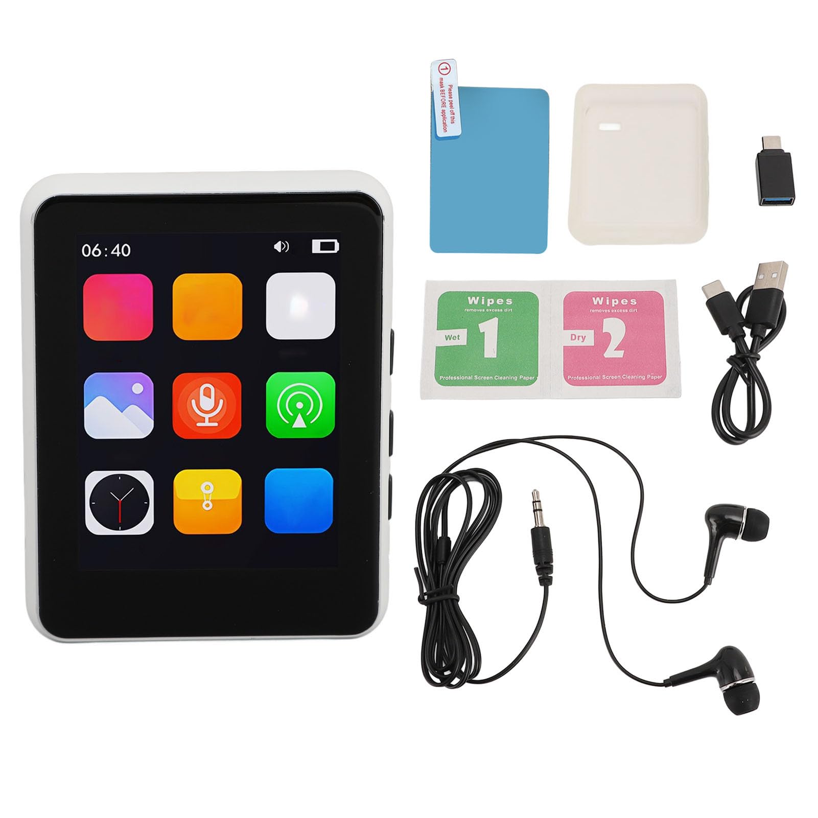 Cocoarm Lettore MP3 64GB con Altoparlante, Touch Screen 2,4in HiFi (WHITE)