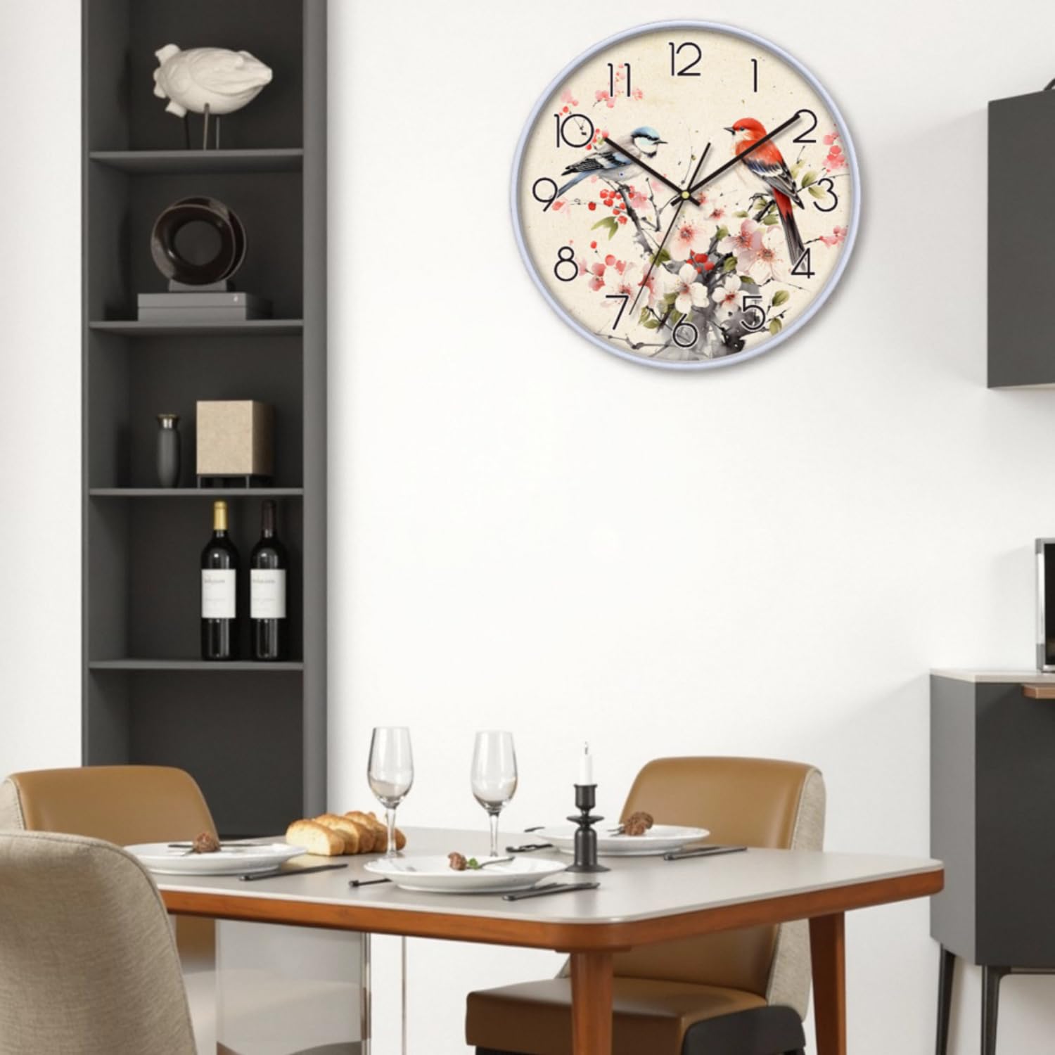NUOVO 16 Zoll Dekorative Wanduhr mit Vögeln und Kirschblüten, 30 cm, Vintage-Design, Dekorative Uhr für Küche/Schlafzimmer/Wohnzimmer/Büro