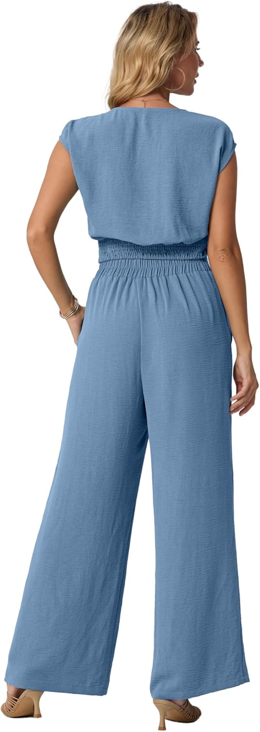 Lepunuo Women Summer 2 Piece Outfits Cap Sleeve V Neck Belted Crop Tops Casual Wide Leg Pants Matching Sets Travel Outfits - Image 7