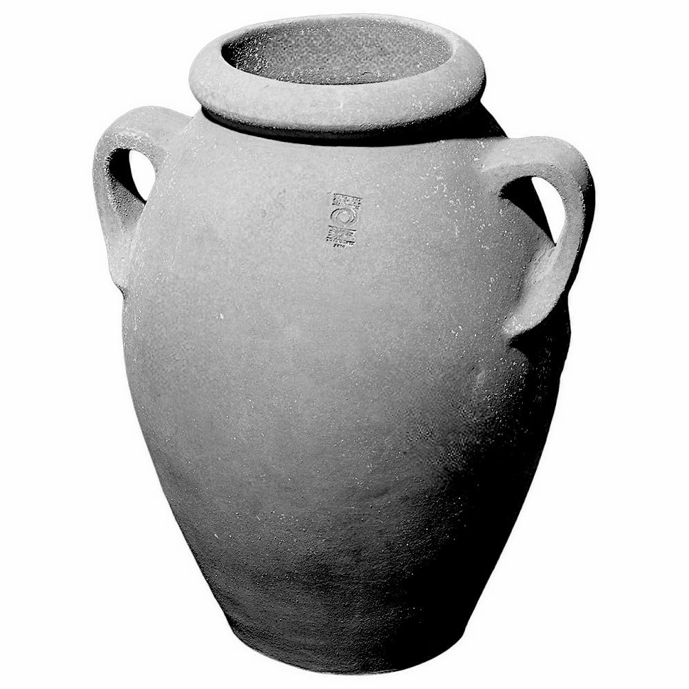 Grand vase jarre en terre cuite gris lave H 56 cm avec poignées