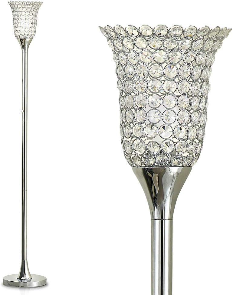 HOMEGLAM 72" Belle Crystal Shade Torchiere Floor Lamp, Crystal Floor lamp, Modern Floor Lamp (Polished Chrome)