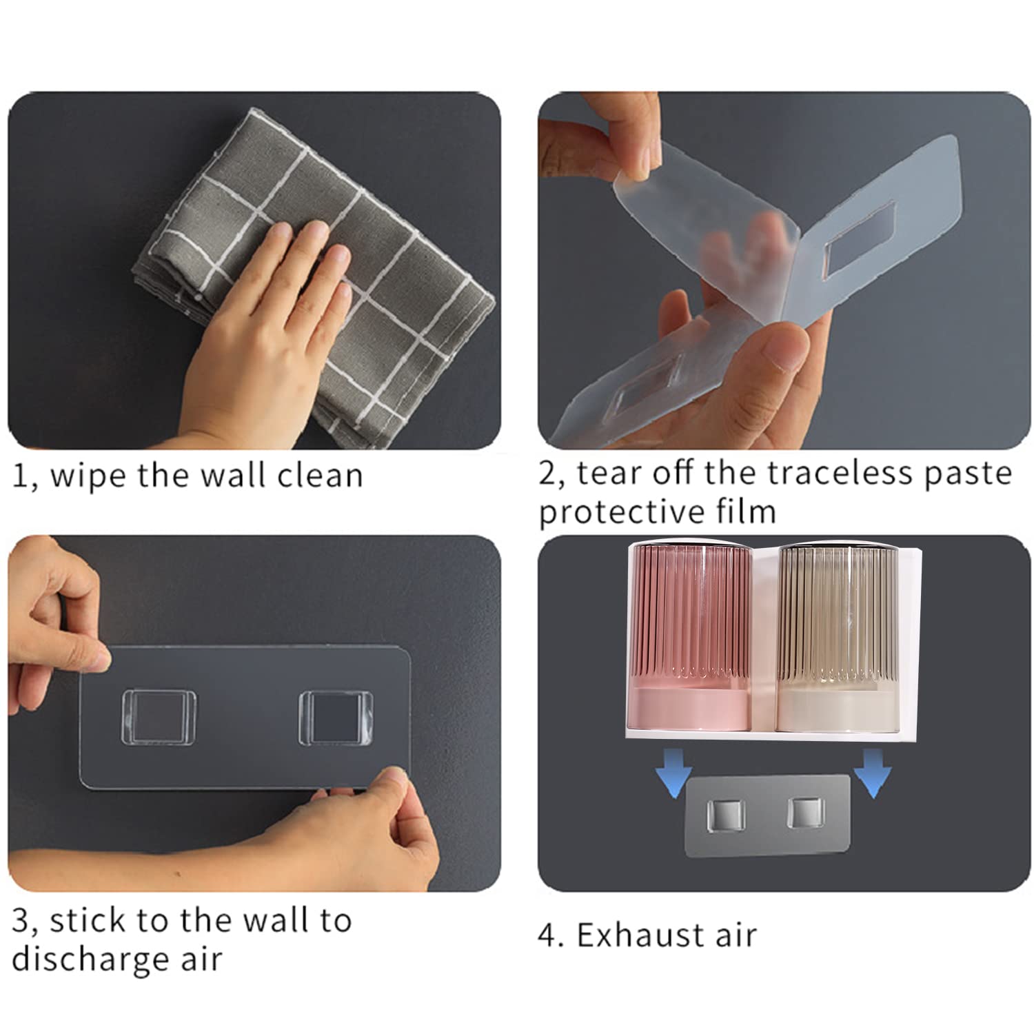 Soporte para cepillo de dientes montado en la pared, soporte para pasta de dientes para cepillo de dientes para organizador de almacenamiento de baño (2 tazas)