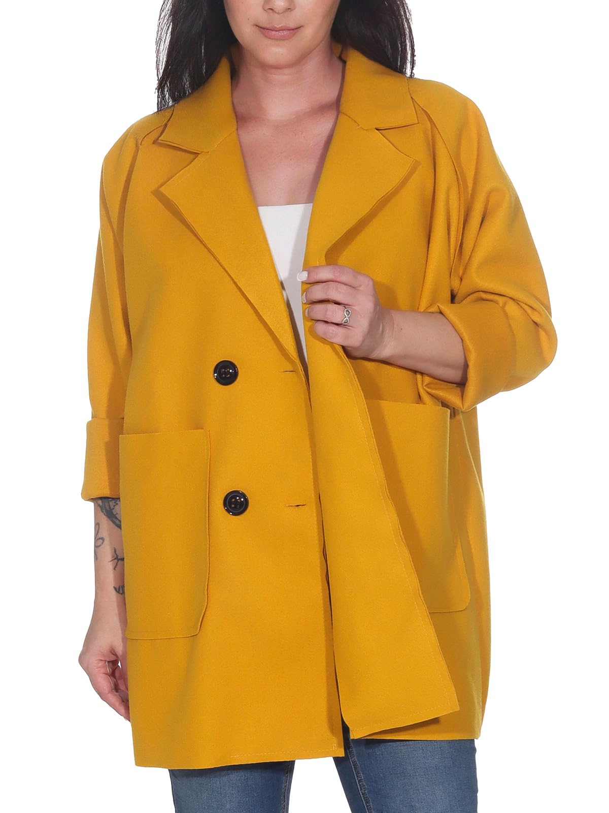 simarand Damen eleganter Kurzmantel Übergangsjacke Trench Coat Parka classisch 5590