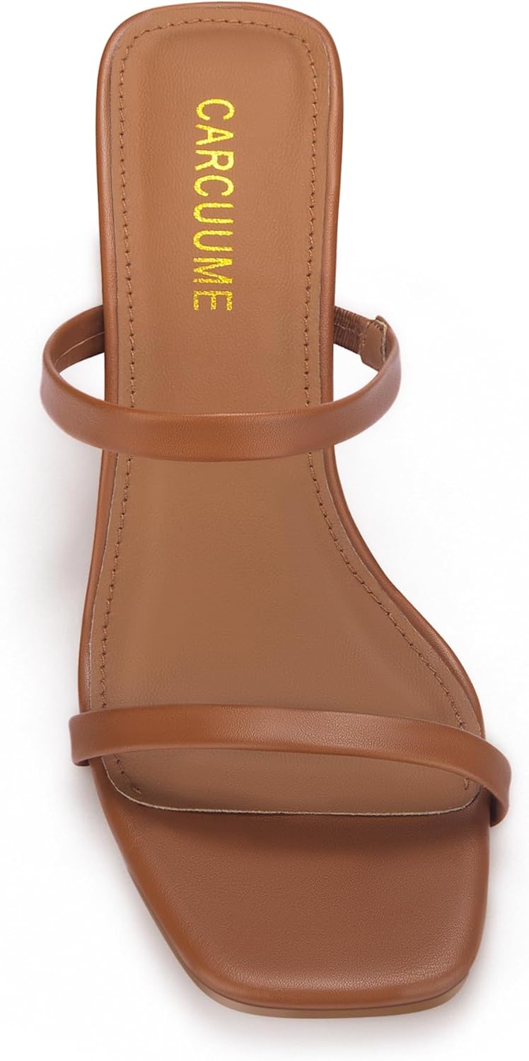 Carcuume Women's Square Toe Two Strap Open Toe Block Heels Sandals Slip On Shoes - Image 4