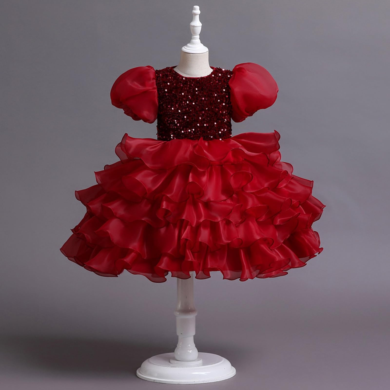 Vestito Carnevale Bambino, E Shine Girls Abito da festa con maniche a sbuffo e gonna a balze per