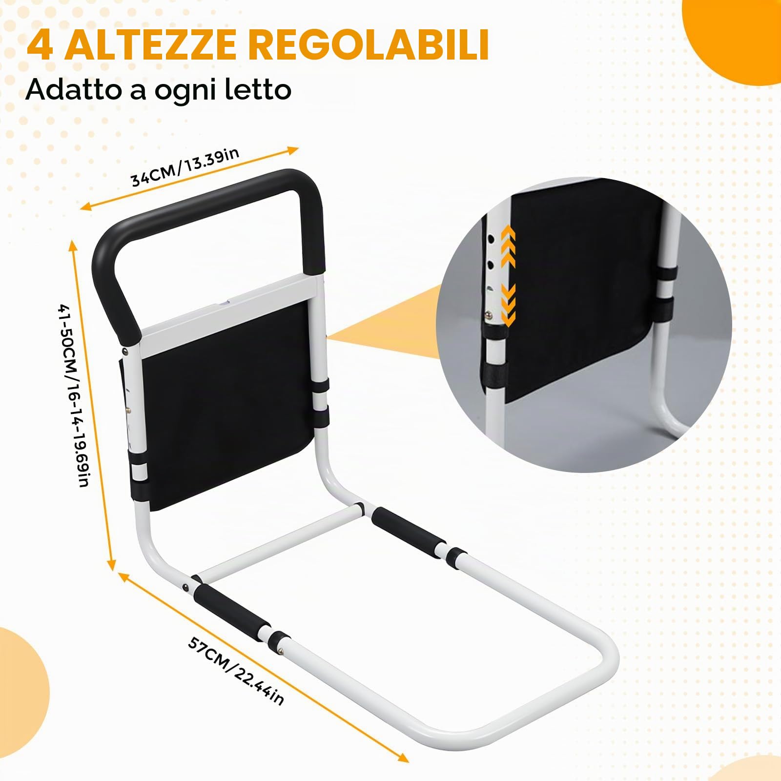 Sponde del letto per adulti più anziani-protezione del letto, Maniglie laterali rinforzate e lampada intelligente, Maggiore sicurezza e comfort, aiuto alla mobilità ideale per Anziani, Disabili