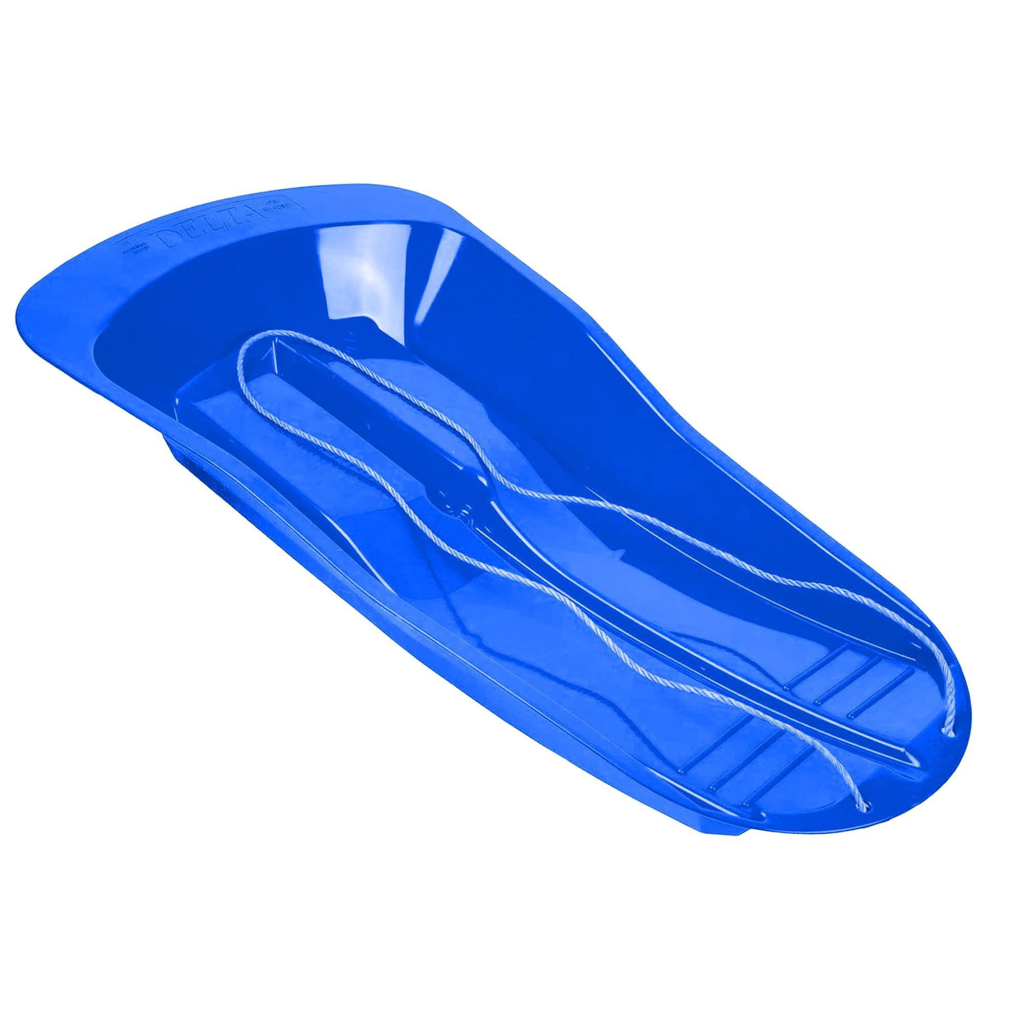 Heavy Duty Snow Sledge Delta Sleigh with Rope - Durable Plastic, Perfect for Winter Fun (2x Blue)