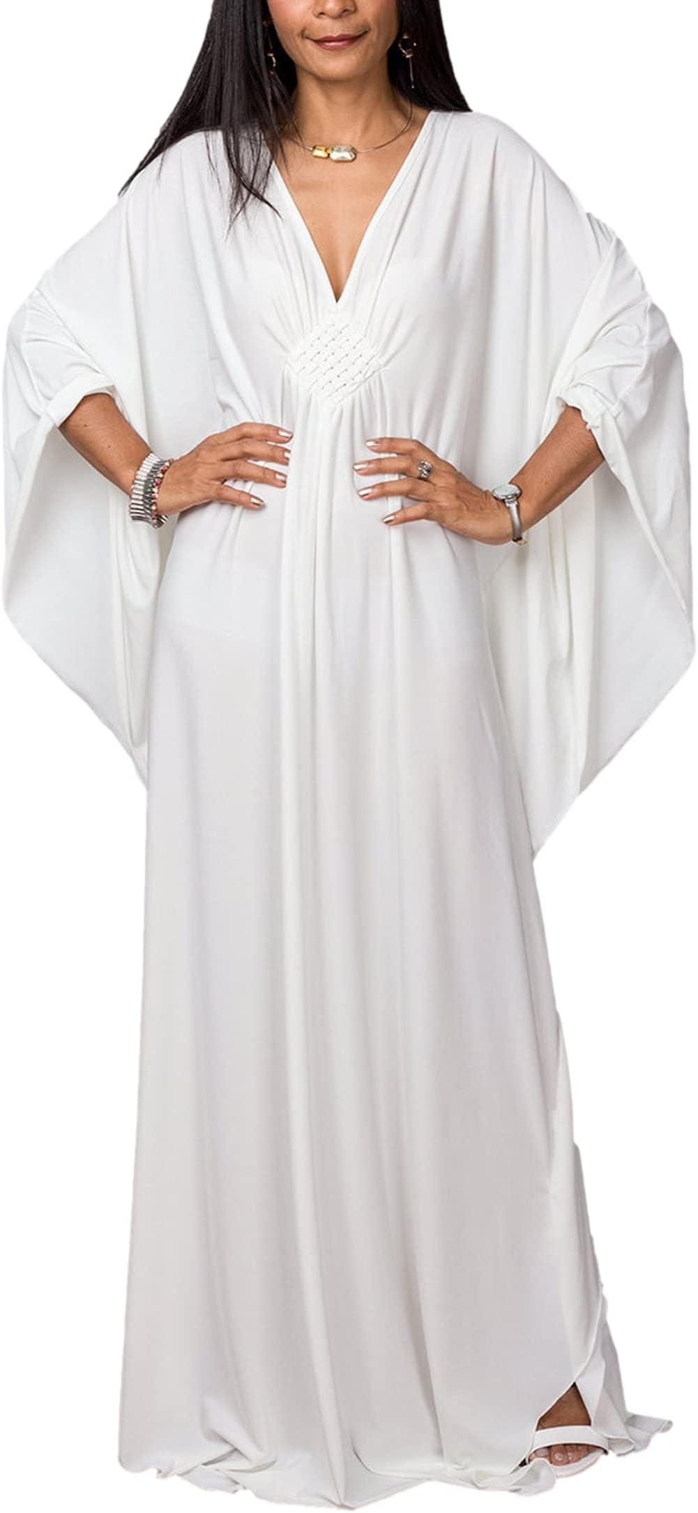 Women's Long Kaftan Maxi Dress Boho Swimsuit Beach Cover Up Robes One Size Loungewear Bathing Suit Cover ups
