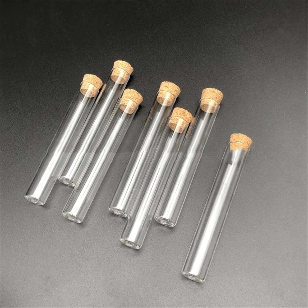 Provette in vetro con tappi in sughero, Provetta in vetro borosilicato 15x100 mm Tappi in sughero a fondo piatto Misure multiple(100pcs)