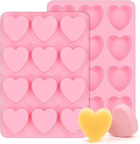 Miniatura 10 de Moldes de silicona pequeños en forma de corazón de 2 pulgadas para chocolate, caramelo, pastel, jabón (Juego de 2, crema)