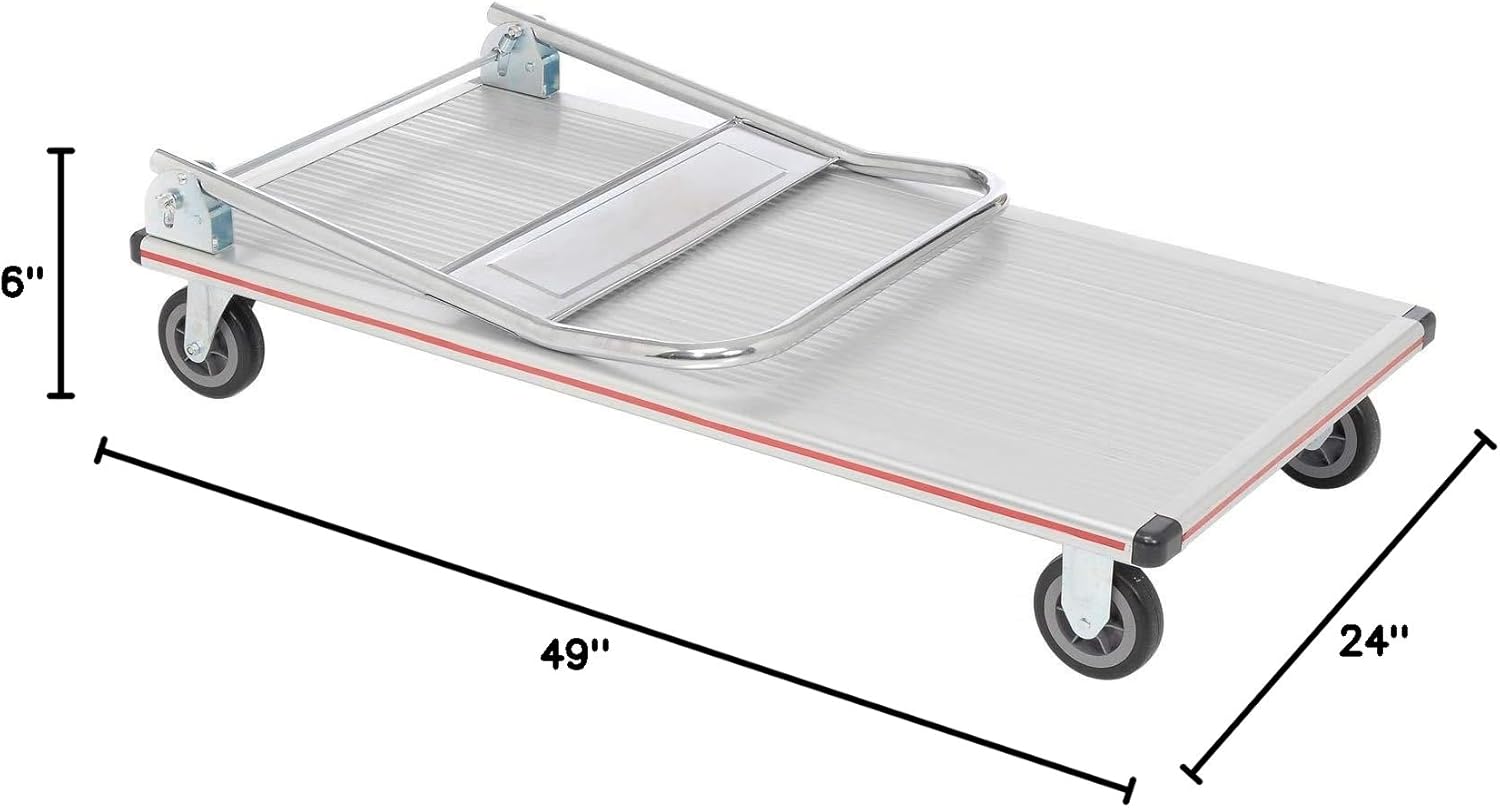 Global Industrial Lightweight Folding Platform Truck, Aluminum, 48" L x 24" W, 600 Lb. Capacity, 2 Swivel & 2 Rigid 5" Rubber Casters, Flatbed Push Cart