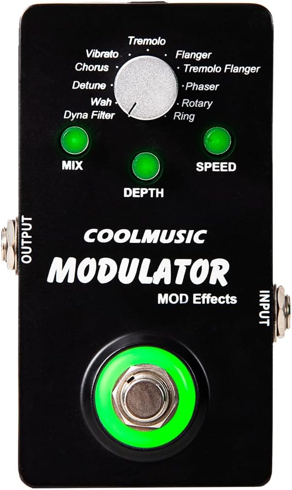 COOLMUSIC A-ME01 Modulator Multi Effects Pedal with 11 Modes Dyna Filter Wah Chorus Tremolo Flanger Phaser Rotary Ring