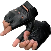 Milwaukee Leather SH216 Mens Black Leather Gel Padded Palm Fingerless Motorcycle Hand Gloves W/Breathable Open Knuckle