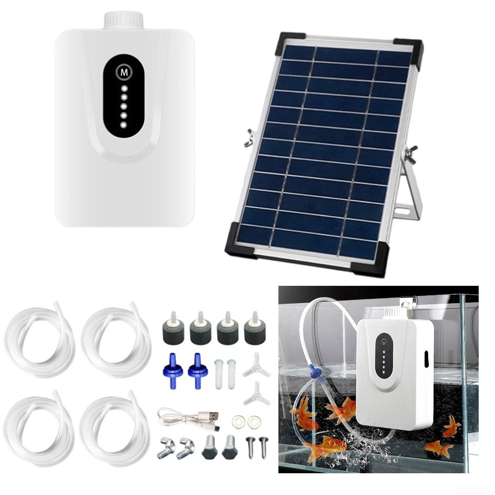 Solar Oxygenator Aquarium Luftpumpe 6W 6V USB Wiederaufladbar Fisch Teich Belüfter Leise <50dB für Gartenteiche im Freien bis zu 5m²