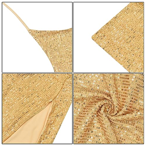 Women's Sequin Halter Bodycon Mini Dress Split Hem Backless Cowl Neck Sexy Short Dress Open Back Cocktail Party Dresses4