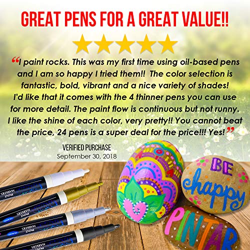 image for PINTAR Premium Oil Paint Pens - (24-Pack) 20 Medium Tip(5mm) & 4 Fine 