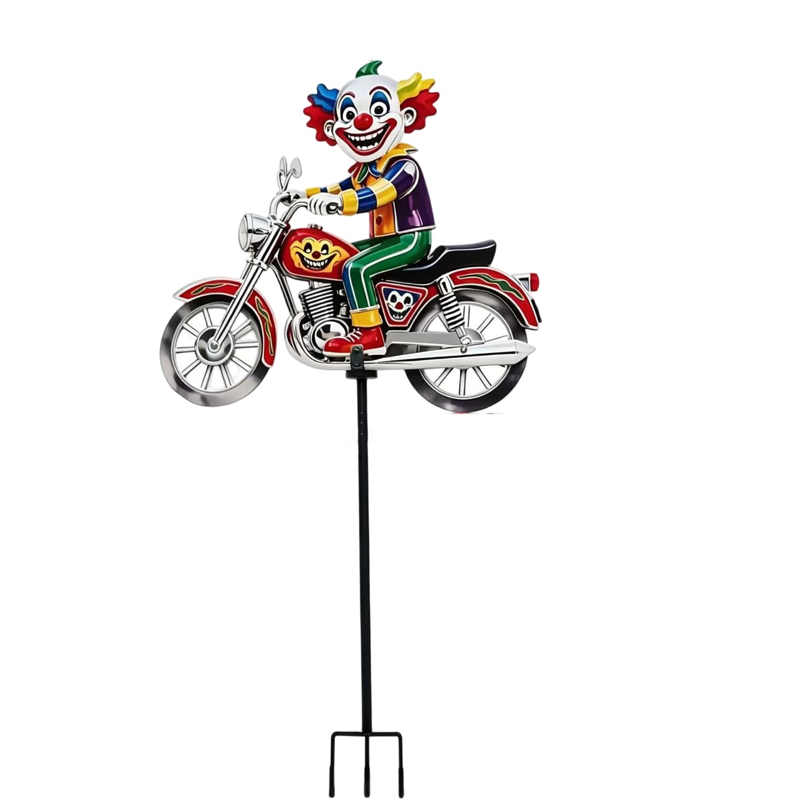 RetroNest Clown Motorcycle Wind Spinner, Spinning Wheels Metal Kinetic Yard Art Weatherproof with Stake for Outdoor Lawn Patio Decor E