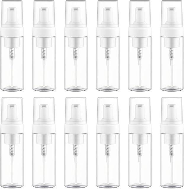 KingSaid 10pcs Foam Dispensers Bottle Plastic Refillable Empty Mini Foaming Shampoo Lotion Small Beauty Pressed Pump Bottles for Travel 50ml (Clear White)