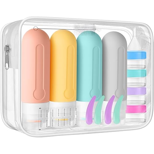 18 Pack Travel Size Toiletry Containers Sets, BPA Free Silicone Travel Bottles with Leak Proof Caps, TSA Approved for Shampoo, Conditioner, Lotion, Soap and Essential Accessories (Spring)