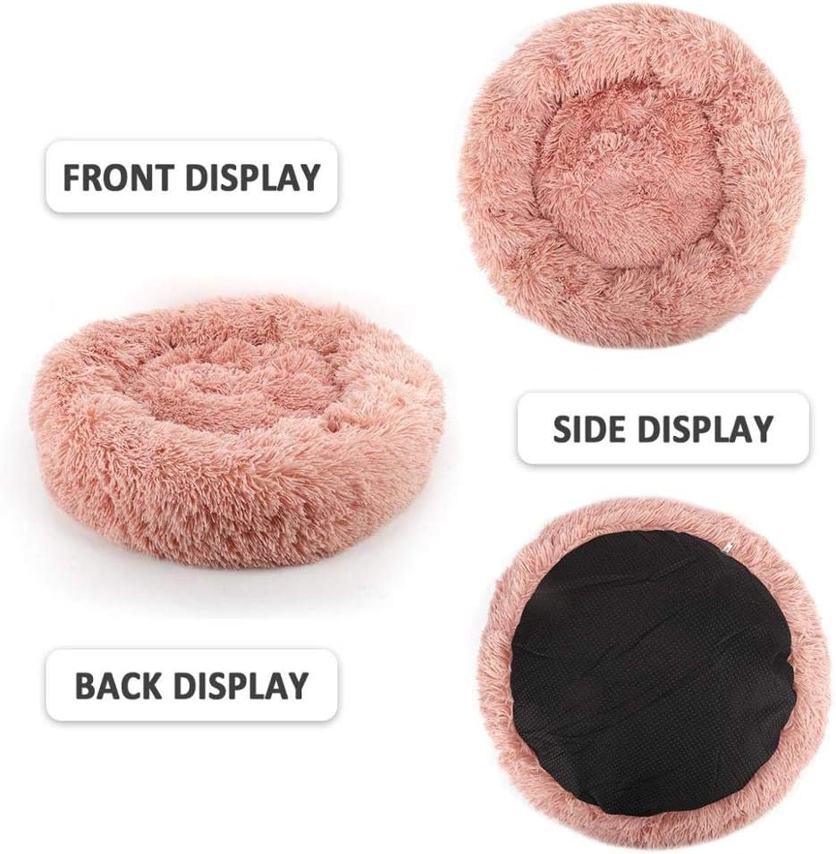 Round Donut Dog Bed, Calming Dog/Cat Bed, Warm and Soft Pet Cosy Anti Anxiety Beds with Non-Slip Bottom and Washable (70,Pink)