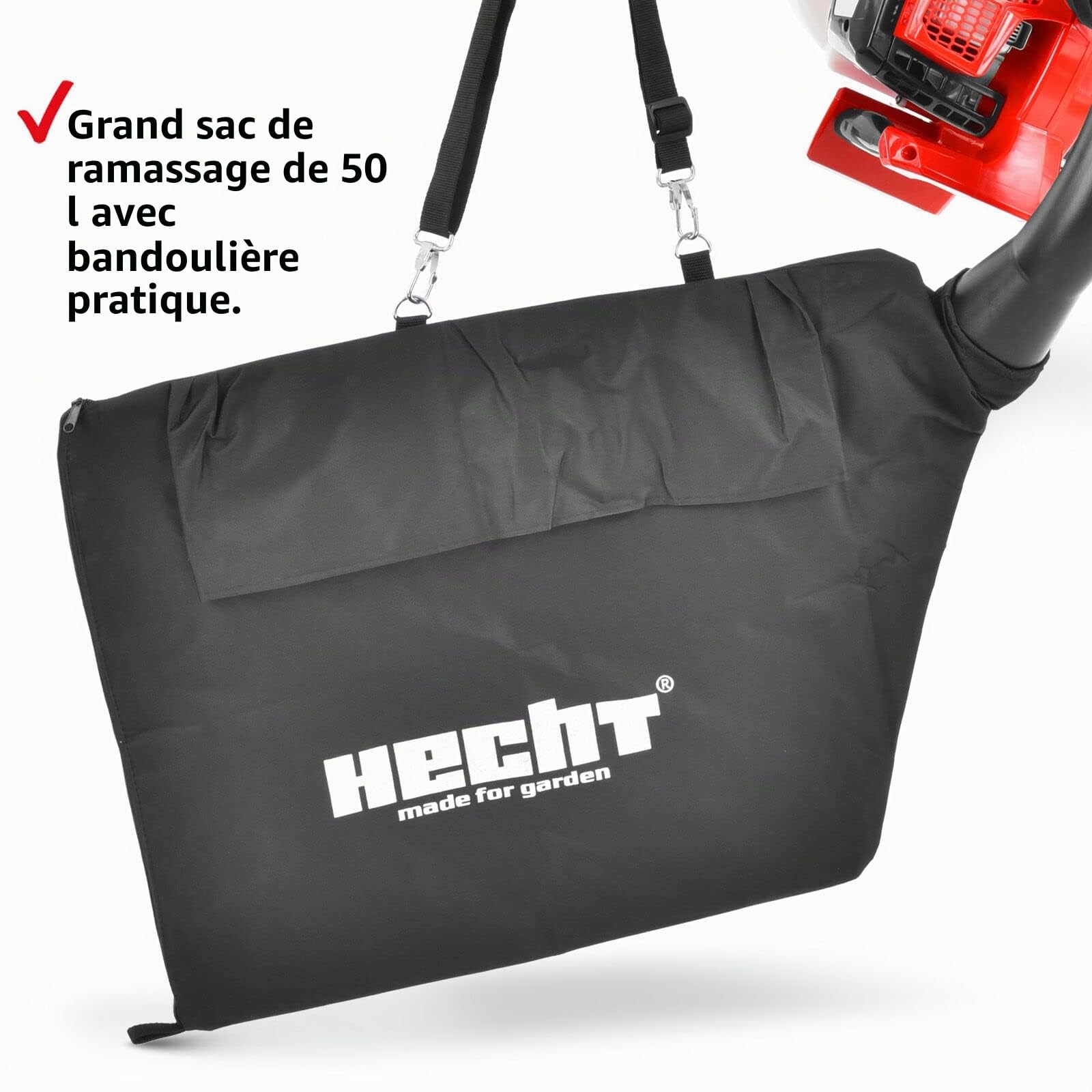 HECHT Aspirateur souffleur à essence - Avec moteur puissant à 2 temps et sac collecteur de 50 litres - Libérez votre jardin des feuilles et des débris confortablement, sans fil et rapidement