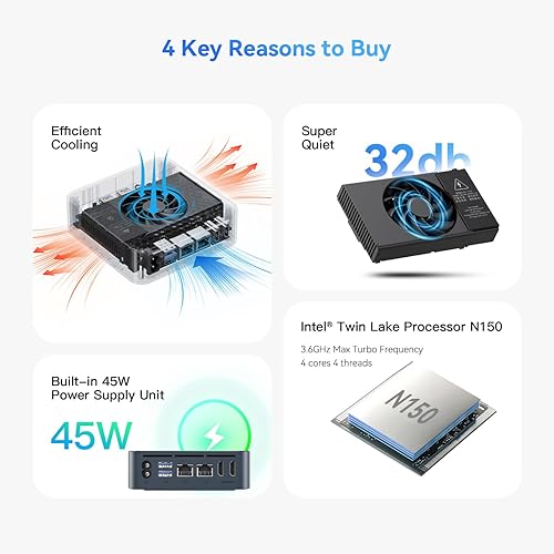 Vista 7 de TRIGKEY Mini PC Key-N150, Intel Twin Lake N150 (hasta 3.6 GHz) 16 GB DDR4 500 GB M.2 PCIe SSD, Mini computadoras de escritorio, gráficos Intel 24EUs