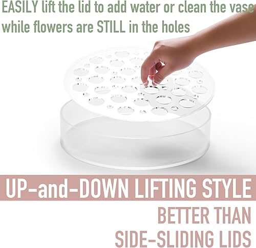 Miniatura 4 de Florero de acrílico de 6 pulgadas de diámetro. Jarrón circular de acrílico transparente a prueba de fugas con 7+6 agujeros, centro de mesa floral