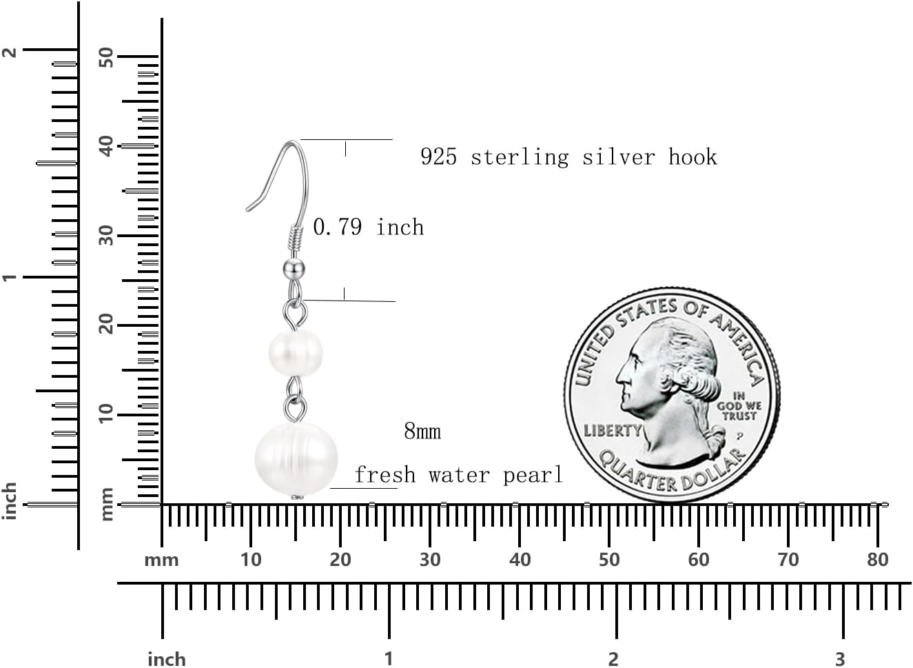 Freshwater Pearl Drop Dangle Earrings for Women with 925 Sterling Silver Hooks - Image 5