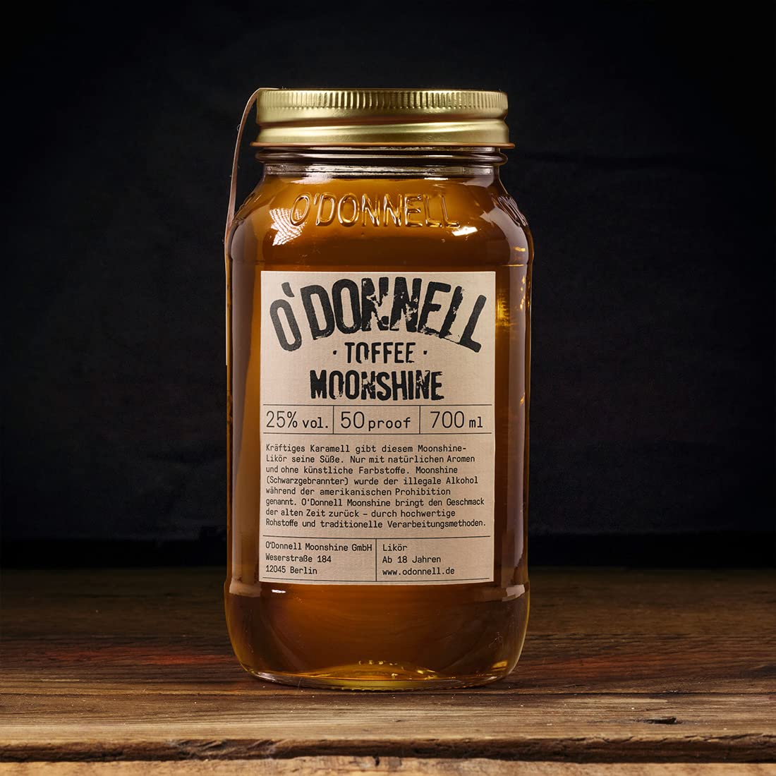 O'Donnell Moonshine Likör Geschenkset Made in Berlin – 2x Premium Toffee & Kirsch Likör (700ml) + 2x Mason Jar Whiskey Gläser + Ausgießer (Geschenk für Männer) in Geschenkbox