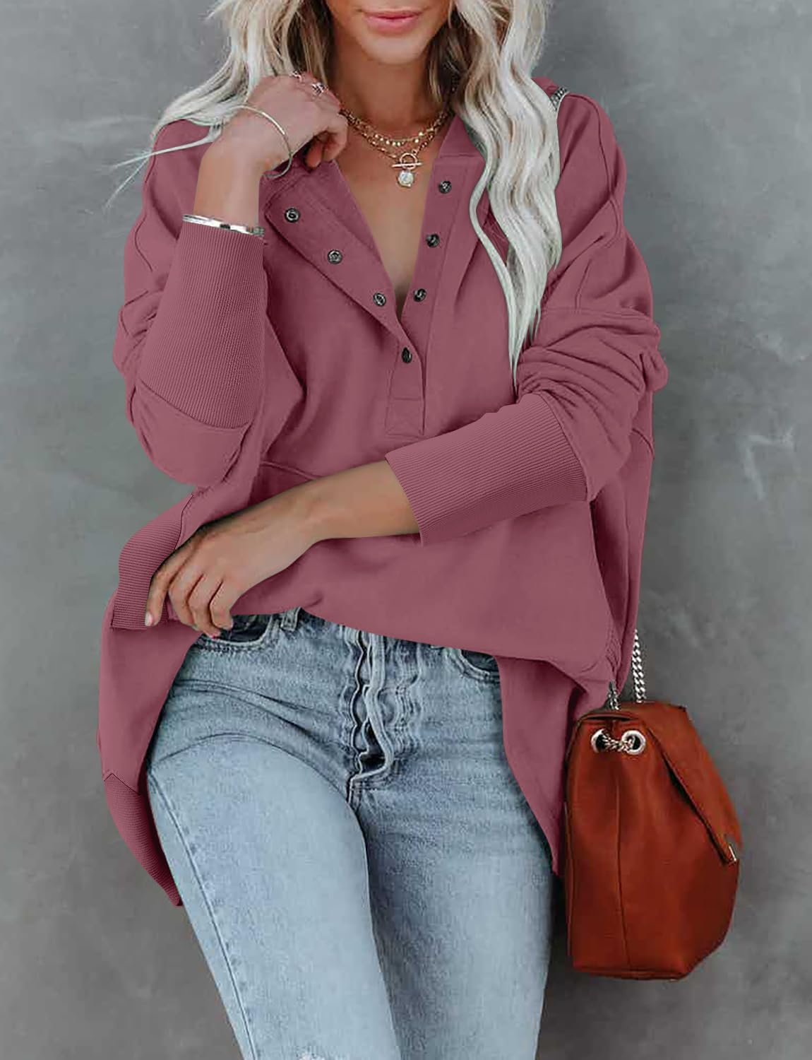 onlypuff Damen Kurzarm Pocket Shirt Loose Fitting Tee