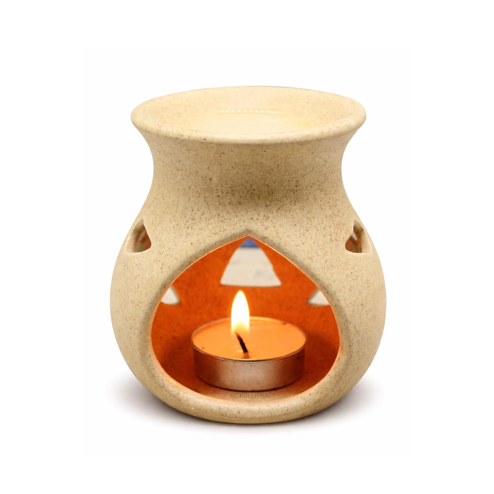 KC KULLICRAFT Beige Ceramic Aroma Oil Diffuser Burner | Aromatherapy Essential Oil Burner, Tea Light Candle, Fragrance Diffuser & Wax Melt Burner