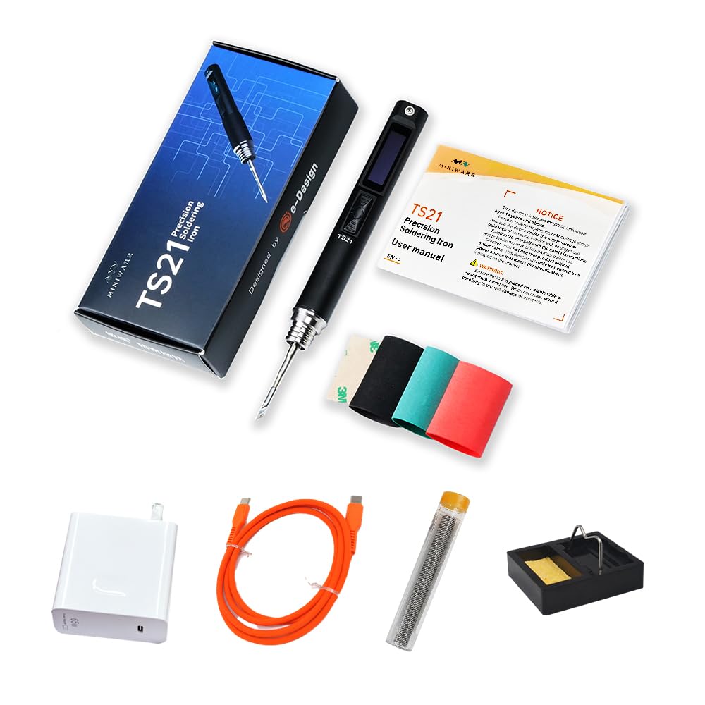 MINIWARE TS21 - Soldador digital con adaptador de corriente de 65 W, cuerpo de aleación de aluminio, control preciso de temperatura y diseño portátil, para reparación electrónica, bricolaje