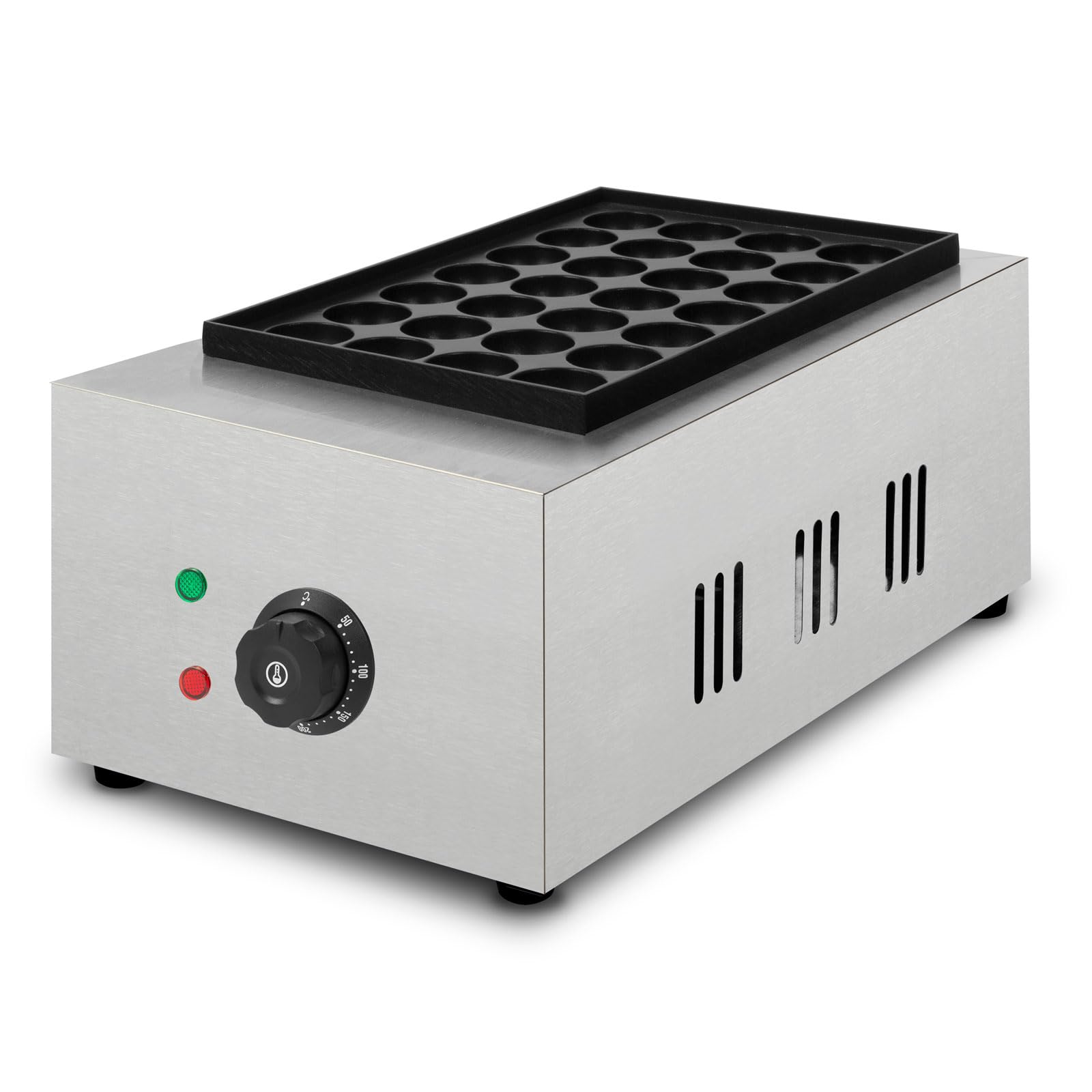 VERTES Takoyaki Maker 2000W Edelstahl Gehäuse Temperatur Stufenlos bis 300°C Gusseisen Grillplatte Antihaftbeschichtung 28 Vertiefungen