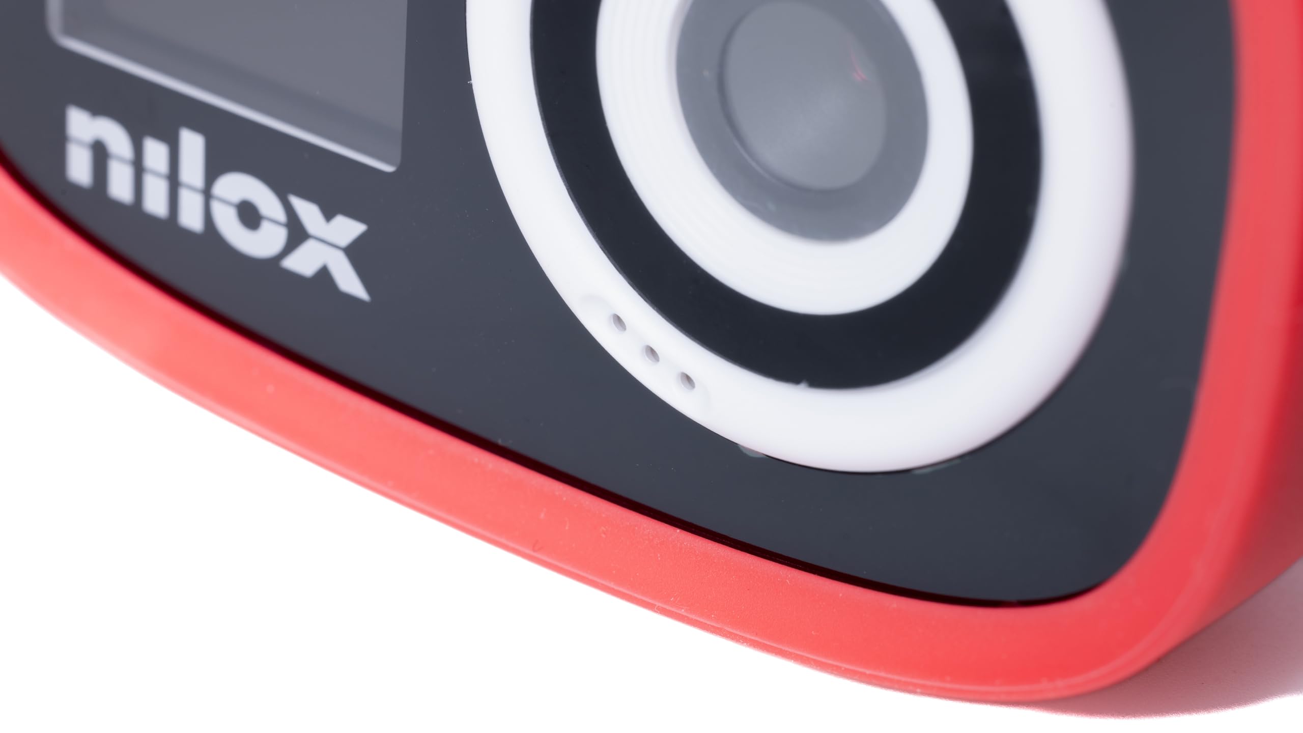 Nilox, Action Cam Kidscam, Action Camera Risoluzione 12Mp, Schermo LCD 1.4", Connessione Wifi, Resistente all'Acqua IP67 con Custodia Protettiva, Batteria 700 mAh, Memoria SD fino a 32 GB, Rosso