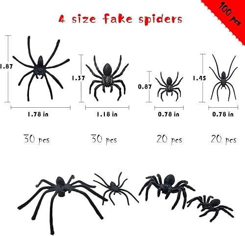 Miniatura 3 de 100 arañas de plástico realistas, arañas falsas, 3 tamaños, arañas negras pequeñas, divertidos juguetes de broma, accesorios de broma para