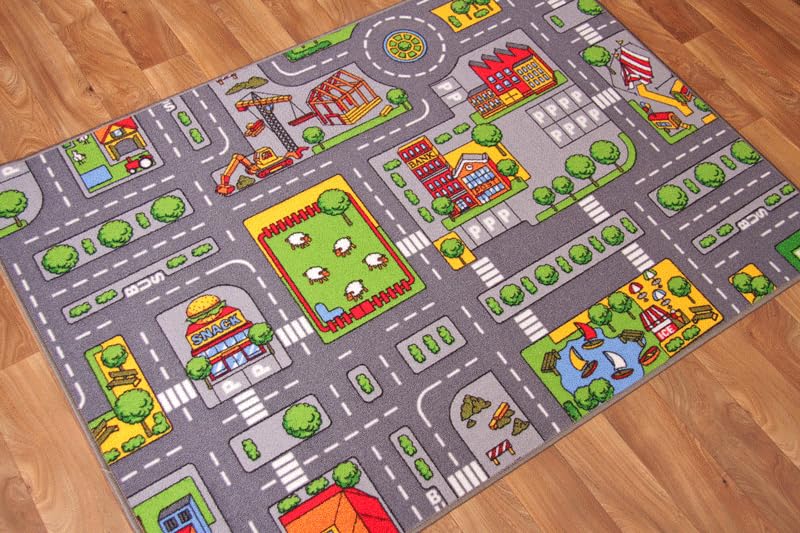 The Rug House Tappeto Gioco per Bambini con Mappa Strade e Città - 95cm x 133cm...