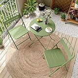 LAUSAINT HOME 3-Piece Steel Folding Bistro Set, Premium Weather-Resistant Patio Table & 2 Chairs for Balcony, Garden, Yard, Poolside & Indoor (Round, Green)