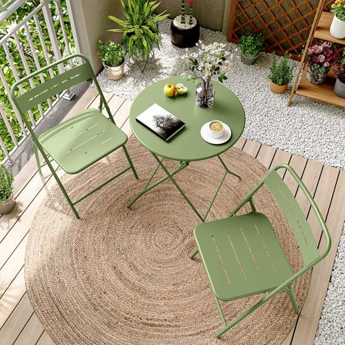 LAUSAINT HOME 3-Piece Steel Folding Bistro Set, Premium Weather-Resistant Patio