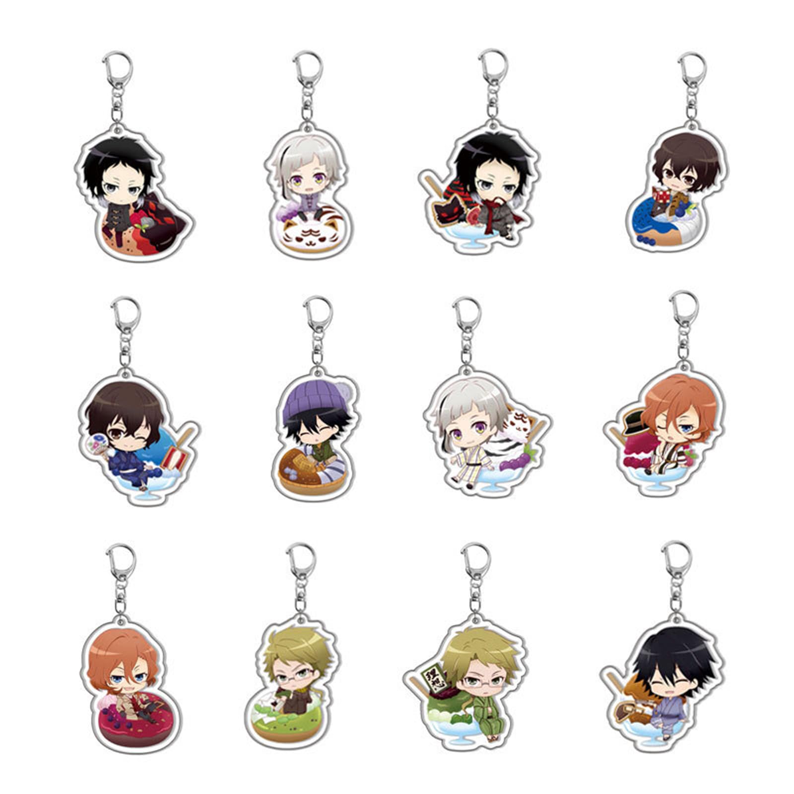 GO2COSY Set of 12 Anime Bungo Stray Dogs Keychain Osamu Dazai Acrylic Pendant Key Chain Key Ring