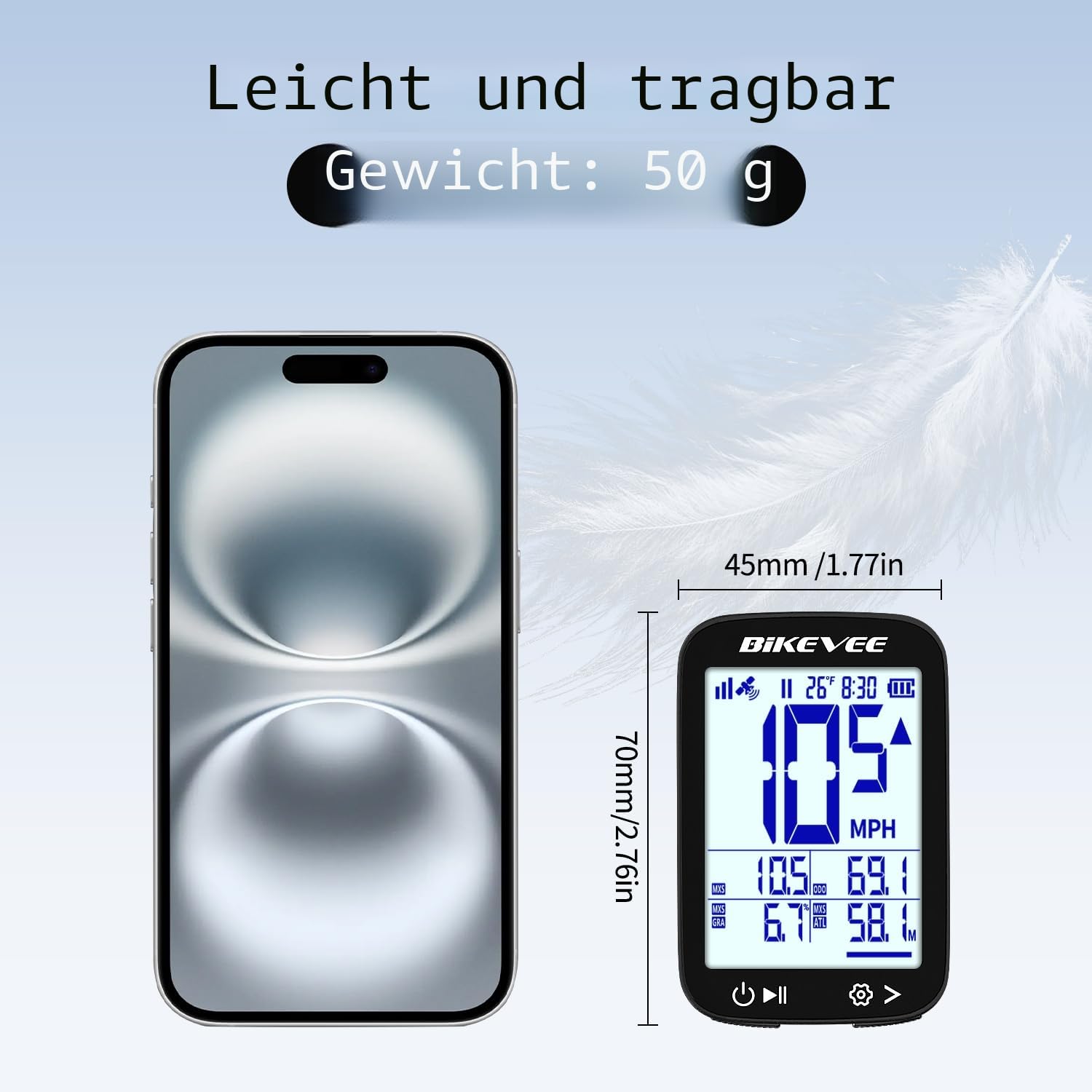 GPS Fahrradcomputer Kabellos Wasserdicht 2.4 Zoll FSTN Display IPX7 28h Akkulaufzeit Leichtes Fahrrad Tacho mit Geschwindigkeit Distanz Höhe Temperatur Gradient