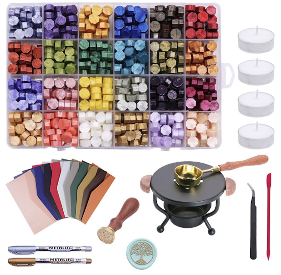 BARDIMIES Kit di timbri per ceralacca, con set di 200 perline, 10 colori