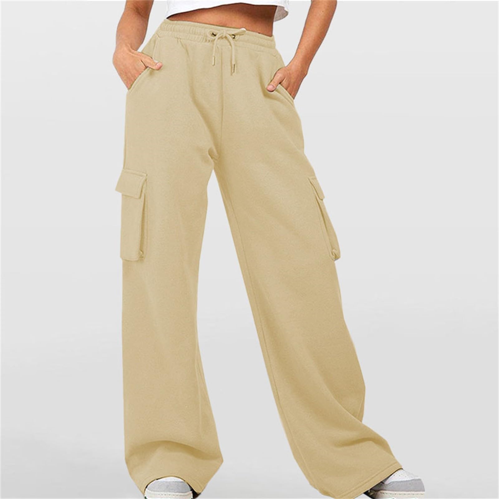 DGZTWLL - Pantaloni sportivi da donna, casual, a vita alta, vestibilità ampia, con tasche
