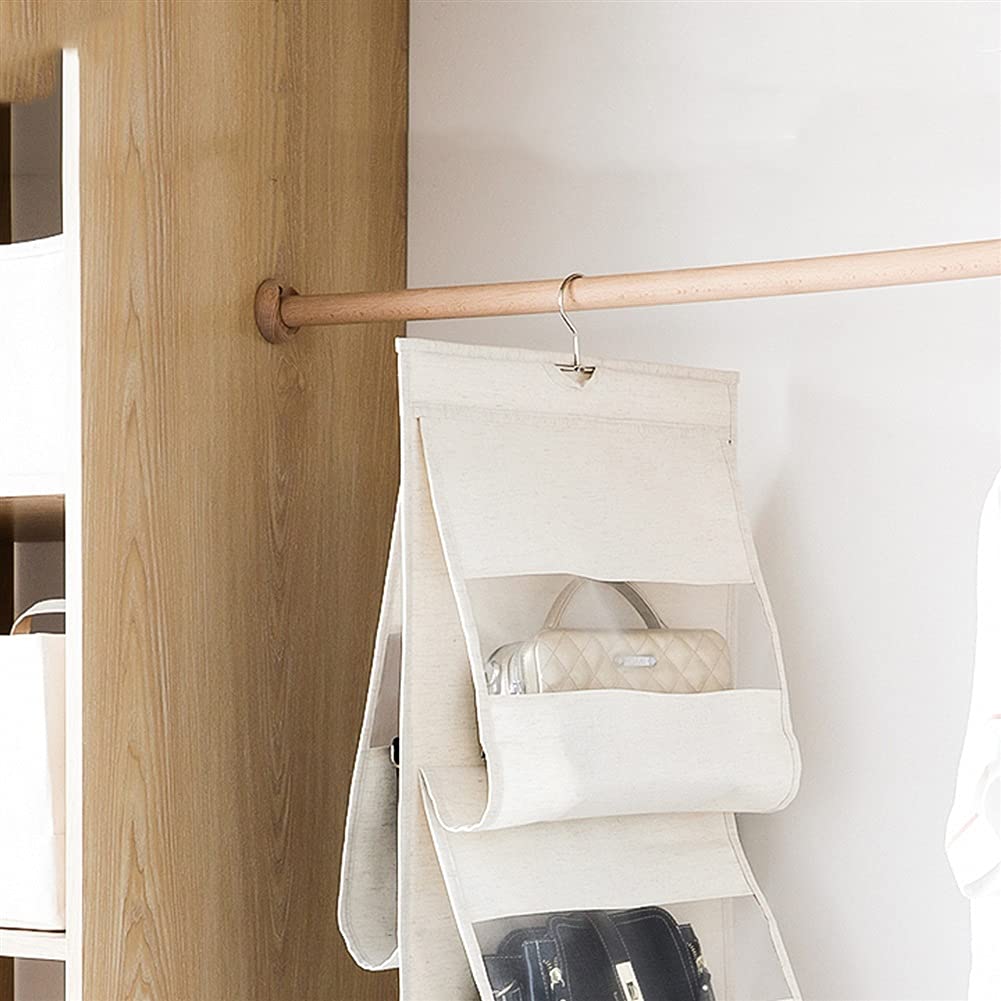 Accrocher Organiseur Organisateur Tissu de Linge de Maison Sac à Main Organisateur Sac à fourre-Tout Sac de Rangement Sac à Suspendre Sac à accrocher Sac de Rangement, Double Face 5 grilles