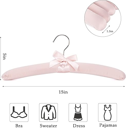 Miniatura 2 de NEOVIVA Perchas acolchadas de satén antideslizantes de 15 pulgadas para mujer, perchas acolchadas de satén rosa para ropa de mujer, ganchos de seda